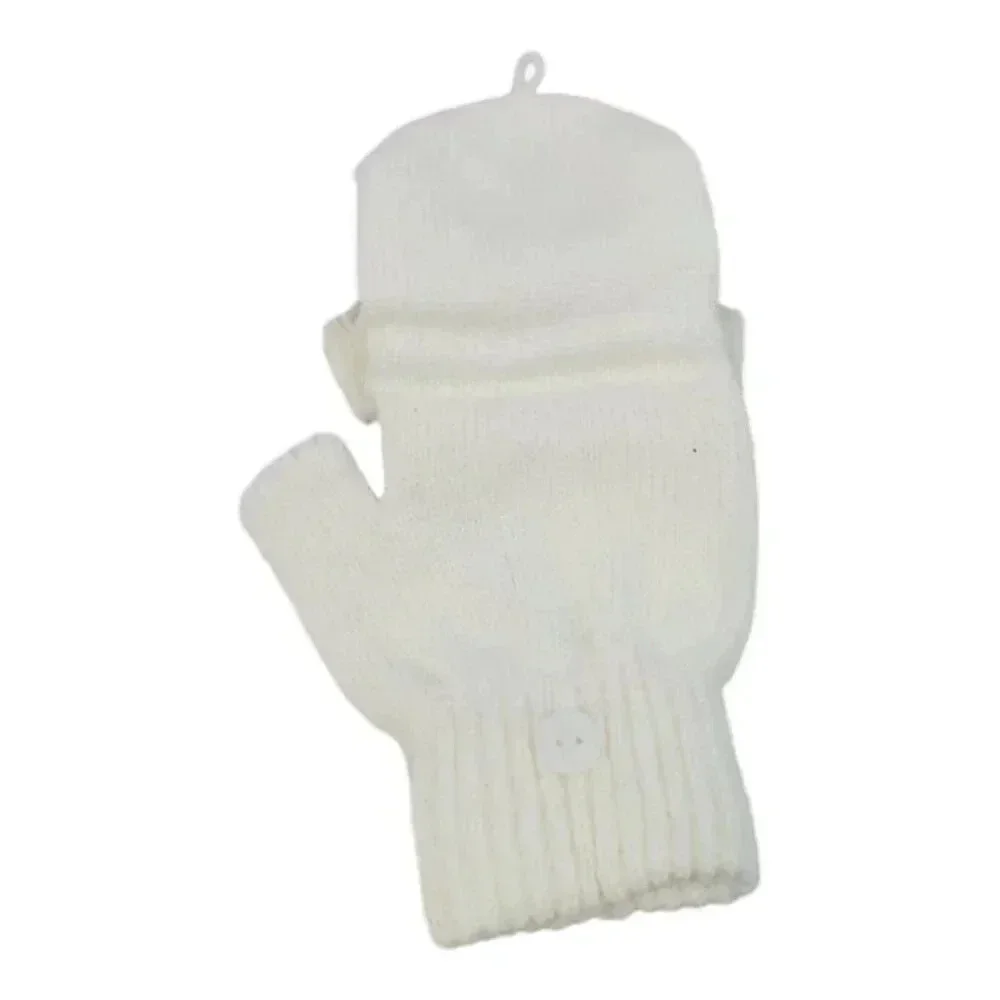 Girls White/Cream Sparkly Snowflake Knit Hat Beanie with Fingerless Glove set